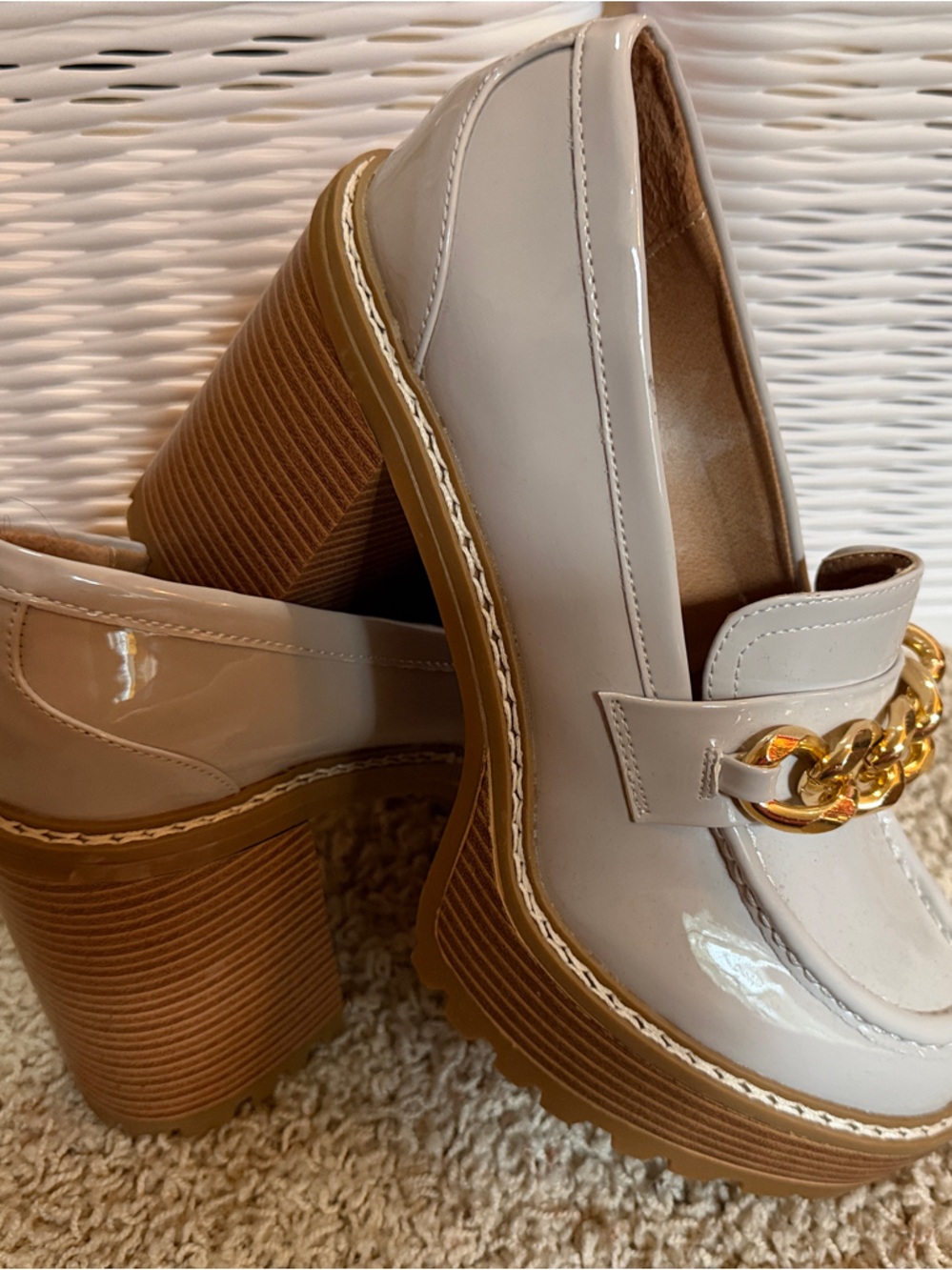 Madden Girl White Patent Loafers with Gold Chain Accent - Picture 3 of 5
